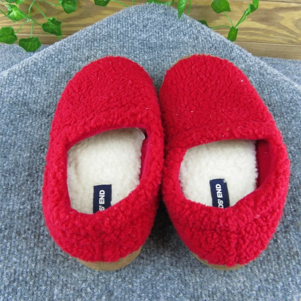 Lands' End Boys Slip-On Shoes Slipper Red Fabric Slip On Size Y 2‎ Medium